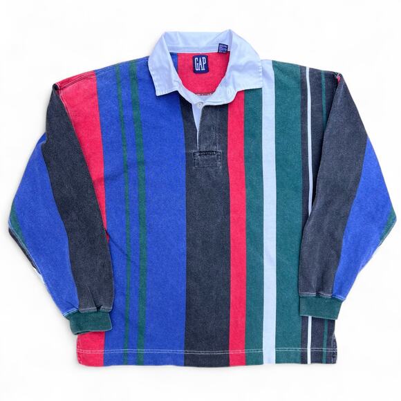 GAP Other - Vintage 90s Gap Rugby Vertical Striped Shirt Green Blue Red Black White Preppy
